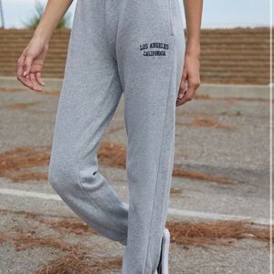 Brandy Melville Los Angeles California grey sweat pants with navy writing